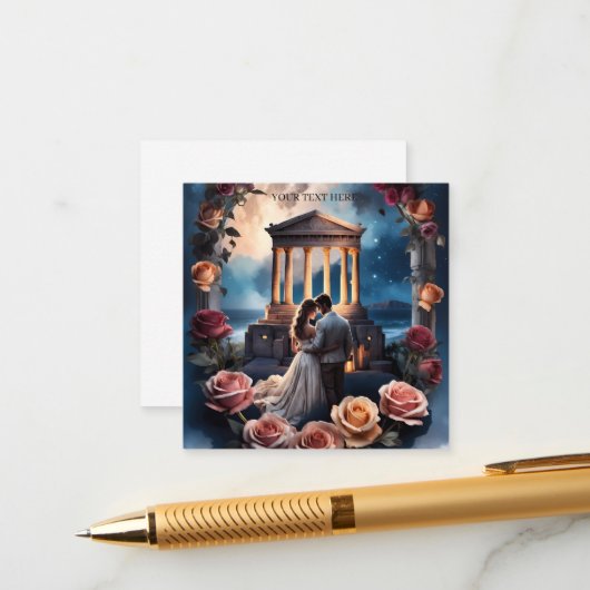 Mooie bruid en bruidegom staande bij de zee informatiekaartje (Voorkant / Achterkant in situ)