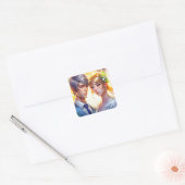 Mooie bruid en knappe bruidegom Anime-koppel Vierkante Sticker (Envelop)