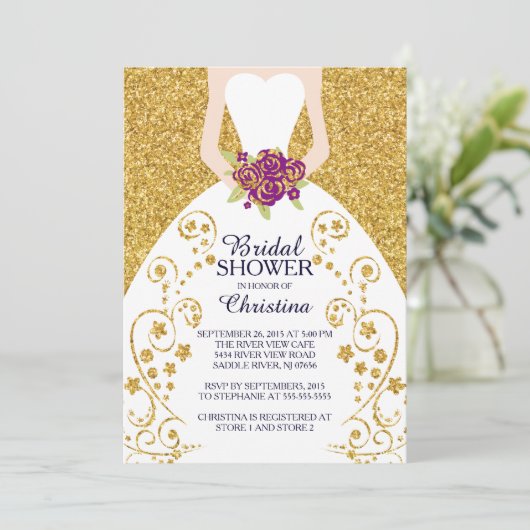 Mooie bruid glitter bruids douche uitnodiging (Staand voorkant)