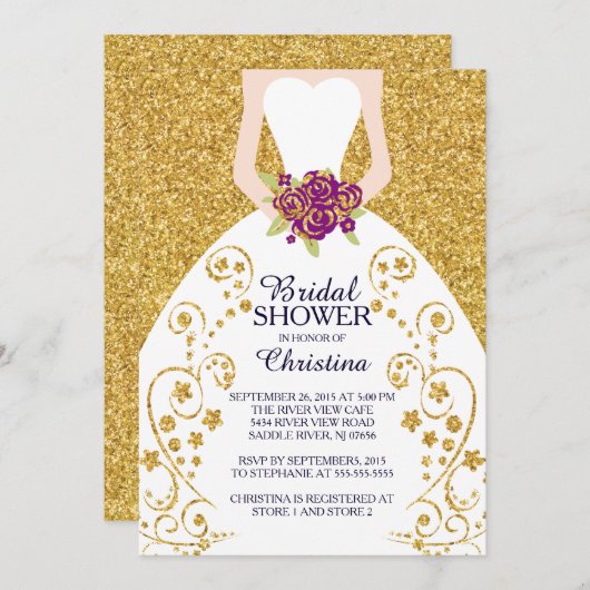 Mooie bruid glitter bruids douche uitnodiging (Voorkant / Achterkant)