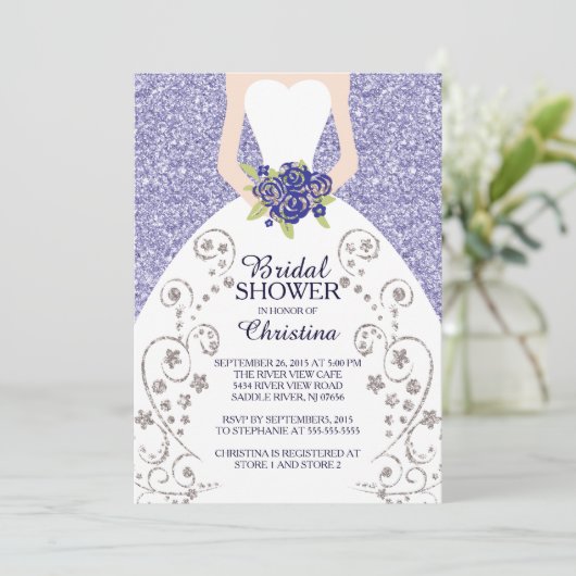 Mooie bruid glitter bruids douche uitnodiging (Staand voorkant)