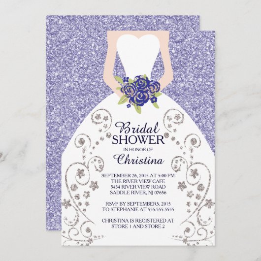 Mooie bruid glitter bruids douche uitnodiging (Voorkant / Achterkant)