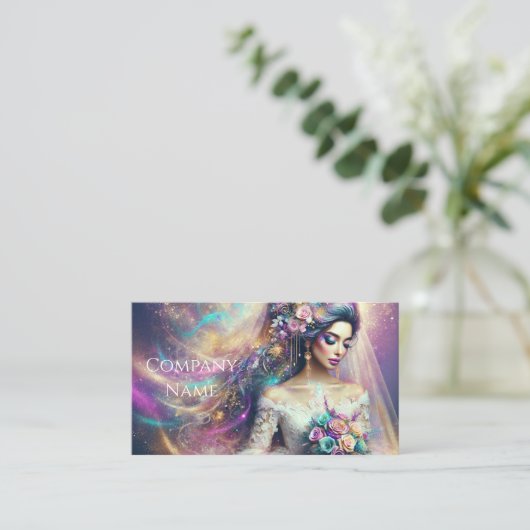 Mooie bruid met kleurrijk glitter ontwerp visitekaartje (Staand voorkant)