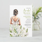 Mooie bruid met overvloedig boeket witte bloemen kaart (Staand voorkant)