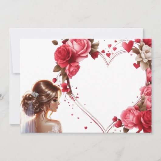 Mooie Bruid met Roze Rozen Hart Kaart (Voorkant)