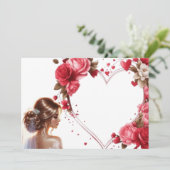 Mooie Bruid met Roze Rozen Hart Kaart (Staand voorkant)