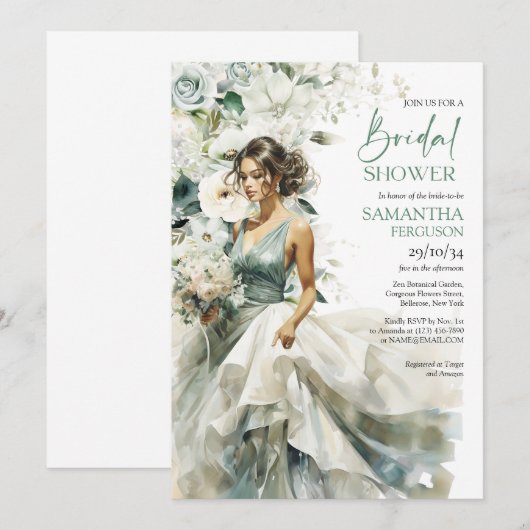 Mooie bruid met trouwjurk en boeket kaart (Voorkant / Achterkant)