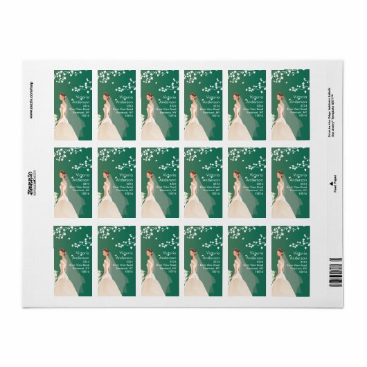 Mooie bruid retour adreslabels. etiket (Full Sheet)