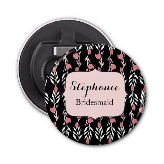 Mooie bruidsmeisje bloem button flesopener (Voorkant)