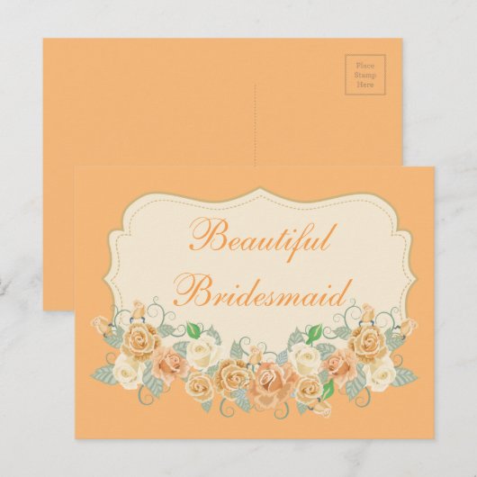 Mooie bruidsmeisje perzik bloem briefkaart (Voorkant / Achterkant)