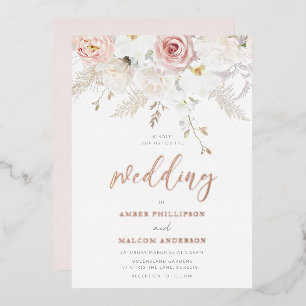 Mooie bruiloft bloemen echt Roos goud Folie Uitnodiging