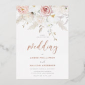 Mooie bruiloft bloemen echt Roos goud Folie Uitnodiging (Voorkant)