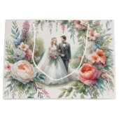 Mooie bruiloft Bloemen met bruid bruidegom Gift Ba Groot Cadeauzakje (Voorkant)