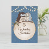 Mooie bruiloft Blue Brown Owl Glitter Kaart (Staand voorkant)