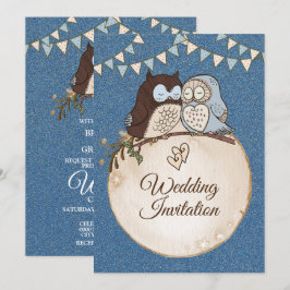 Mooie bruiloft Blue Brown Owl Glitter Kaart