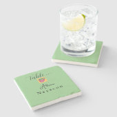 Mooie bruiloft groene perzik bloemen hart stenen onderzetter (Zijkant)