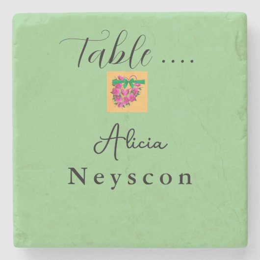 Mooie bruiloft groene perzik bloemen hart stenen onderzetter (Voorkant)