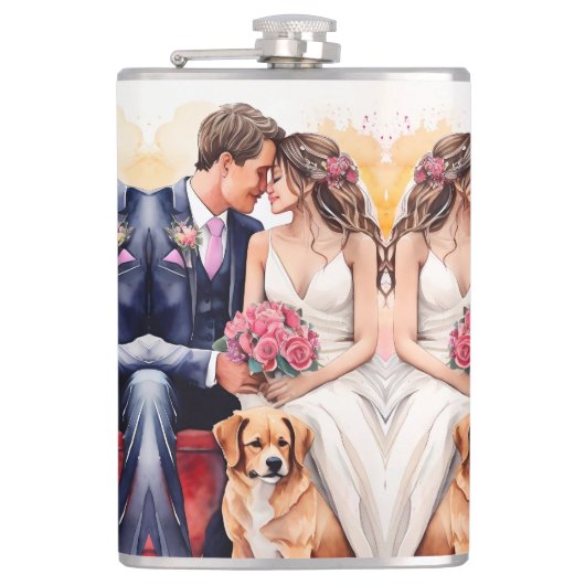 Mooie bruiloft paar aquarel heupfles (Voorkant)