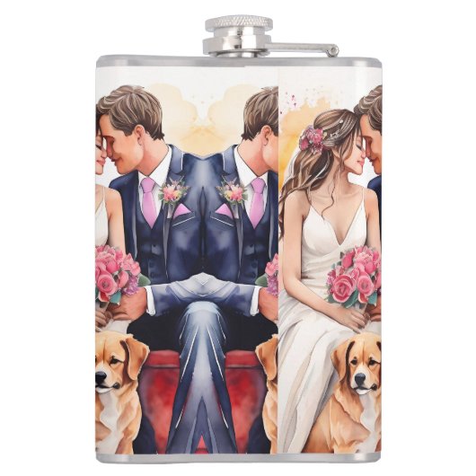 Mooie bruiloft paar aquarel heupfles (Achterkant)