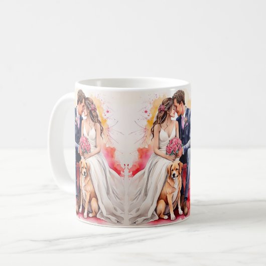 Mooie bruiloft paar aquarel koffiemok (Voorkant links)