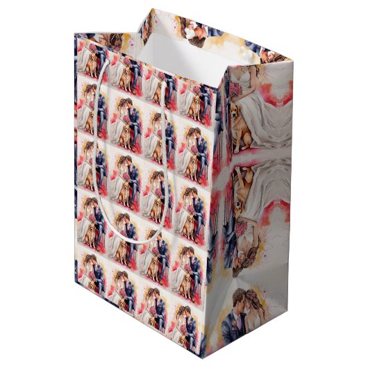 Mooie bruiloft paar aquarel medium cadeauzakje (Achterkant Gekanteld)