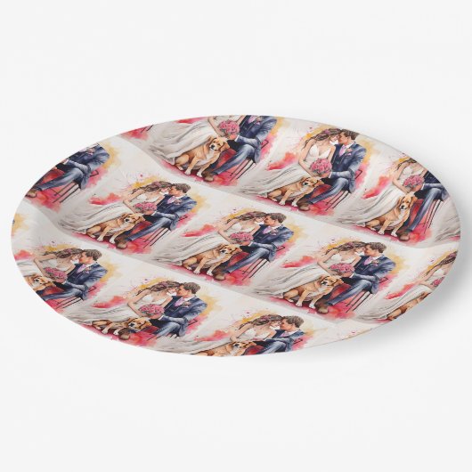 Mooie bruiloft paar aquarel papieren bordje (Gekanteld)