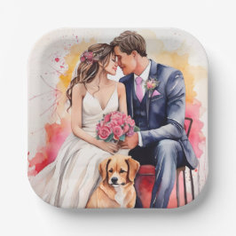 Mooie bruiloft paar aquarel papieren bordje