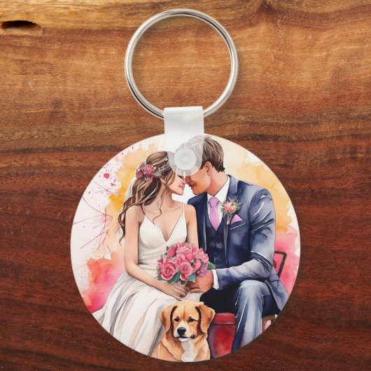 Mooie bruiloft paar aquarel sleutelhanger (Achterkant)