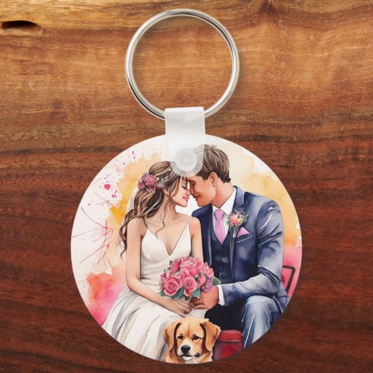 Mooie bruiloft paar aquarel sleutelhanger (Voorkant)
