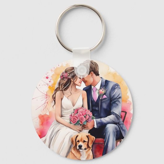 Mooie bruiloft paar aquarel sleutelhanger (Achterkant)