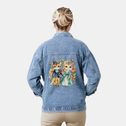 Mooie bruiloft paar katten waterverf denim jacket (Model)