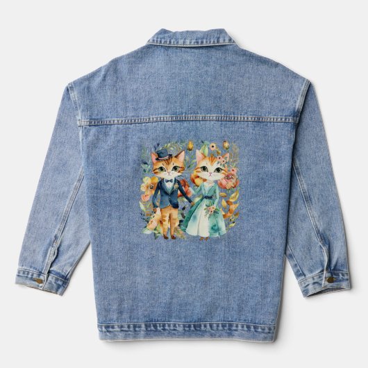 Mooie bruiloft paar katten waterverf denim jacket (Achterkant)