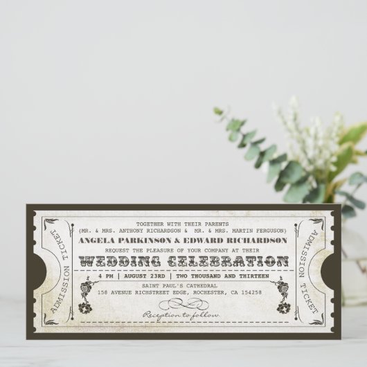 Mooie bruiloft  ticket uitnodigingen (Staand voorkant)