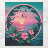 Mooie bruiloft tropische bloem zonsondergang krans wijn etiket (Enkel label)
