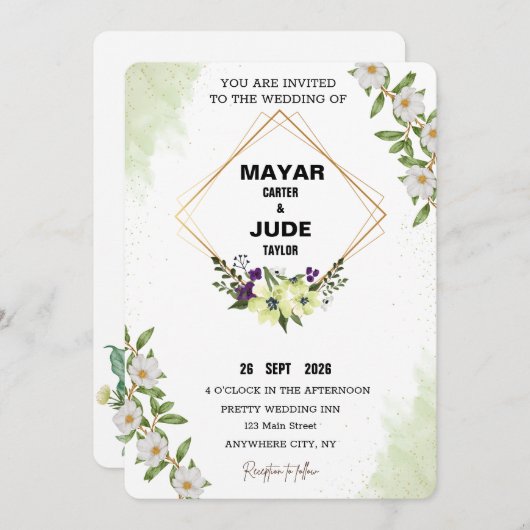 Mooie bruiloft uitnodiging ontwerp - Gemakkelijk t (Voorkant / Achterkant)