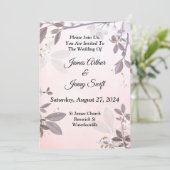 Mooie bruiloft uitnodiging, roze bloemen kaart (Staand voorkant)