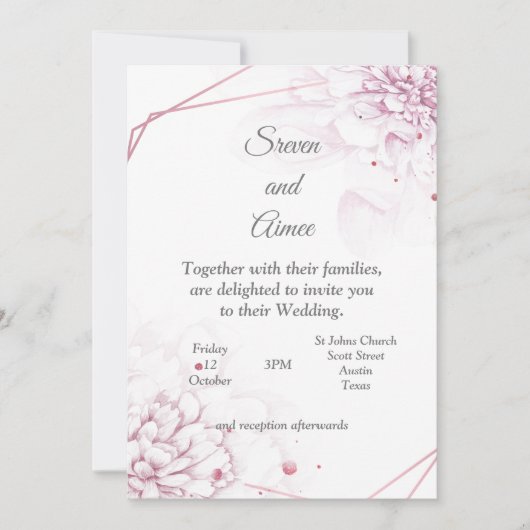 Mooie bruiloft uitnodiging, roze blooms kaart (Voorkant)