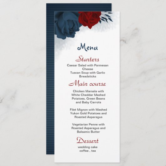 mooie bruiloft voor rode en marinebloemen menu (Voorkant / Achterkant)