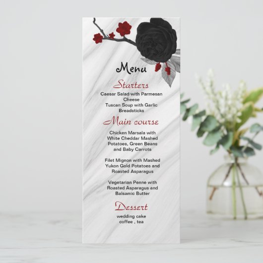 mooie bruiloft voor rode en zwarte bloemen menu (Staand voorkant)
