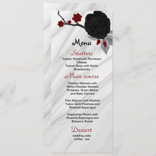 mooie bruiloft voor rode en zwarte bloemen menu (Voorkant / Achterkant)