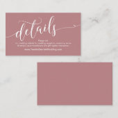 Mooie bruiloft website details, stoffig Roos Informatiekaartje (Voorkant / Achterkant)