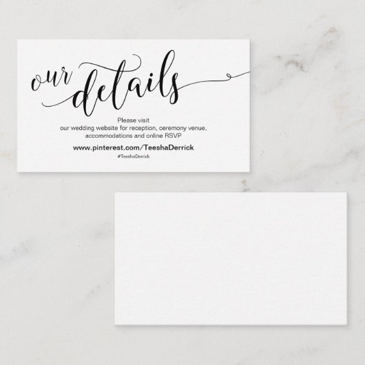 Mooie bruiloft website feest details informatiekaartje (Voorkant / Achterkant)