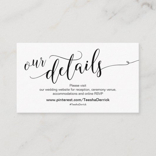 Mooie bruiloft website feest details informatiekaartje (Voorkant)