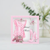 Mooie Bruiloftsshower Witte Roze Corset Stippen Kaart (Staand voorkant)