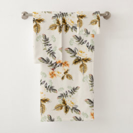 Mooie bruine bloemrijke herfst-winter match bad handdoek