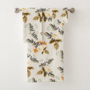 Mooie bruine bloemrijke herfst-winter match bad handdoek