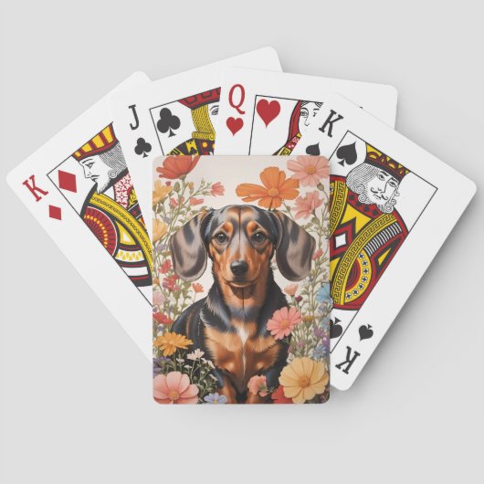 Mooie bruine dachshond en cosmosbloemen pokerkaarten (Achterkant)