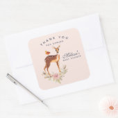 Mooie bruine Doe met witte Baby showers Vierkante Sticker (Envelop)