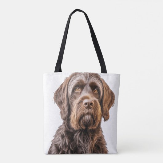 MOOIE BRUINE DRAADHARIGE WIJZENDE GRIFFON HOND TOTE BAG (Achterkant)