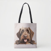MOOIE BRUINE DRAADHARIGE WIJZENDE GRIFFON HOND TOTE BAG (Voorkant)